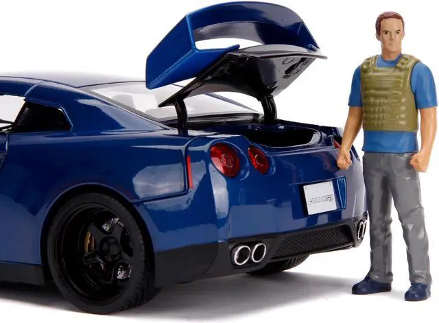Alt view image 6 of 8 - 2009 Nissan GT-R (R35) Blue Metallic and Carbon with Lights and Brian Figurine "Fast & Furious" Movie 1/18 Diecast Model Car by Jada