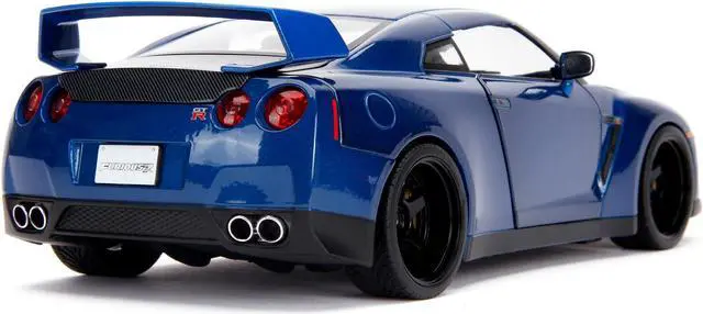 Alt view image 7 of 8 - 2009 Nissan GT-R (R35) Blue Metallic and Carbon with Lights and Brian Figurine "Fast & Furious" Movie 1/18 Diecast Model Car by Jada