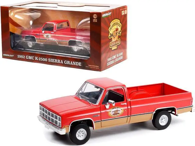Alt view image 4 of 6 - 1982 GMC K-2500 Sierra Grande Wideside Pickup Truck with Trailer Hitch Red "Busted Knuckle Garage" 1/18 Diecast Model Car by Greenlight