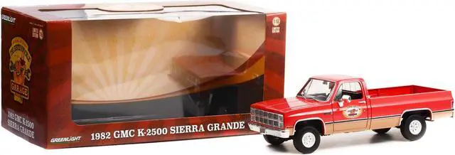 Alt view image 6 of 6 - 1982 GMC K-2500 Sierra Grande Wideside Pickup Truck with Trailer Hitch Red "Busted Knuckle Garage" 1/18 Diecast Model Car by Greenlight
