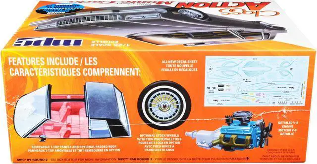 Alt view image 4 of 10 - Skill 2 Model Kit 1980 Chevrolet Monte Carlo "Class Action" With Motorcycle And Trailer (Skill 2) 1/25 Scale Model Car By Mpc
