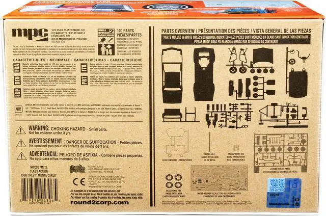 Alt view image 6 of 10 - Skill 2 Model Kit 1980 Chevrolet Monte Carlo "Class Action" With Motorcycle And Trailer (Skill 2) 1/25 Scale Model Car By Mpc