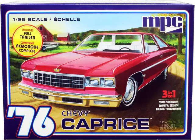 Alt view image 2 of 10 - Skill 2 Model Kit 1976 Chevrolet Caprice with Trailer 3-in-1 Kit 1/25 Scale Model by MPC
