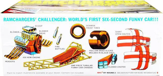 Alt view image 7 of 12 - Skill 2 Model Kit Dodge Challenger Ramchargers Funny Car "Legends of the Quarter Mile" 1/25 Scale Model by MPC