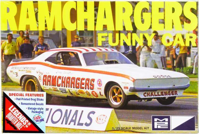 Alt view image 6 of 12 - Skill 2 Model Kit Dodge Challenger Ramchargers Funny Car "Legends of the Quarter Mile" 1/25 Scale Model by MPC