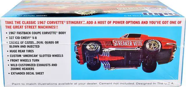 Alt view image 8 of 9 - Skill 2 Model Kit 1967 Chevrolet Corvette Stingray "Streaker Vette" "The Great Street Machines" Series 1/25 Scale Model Car by MPC