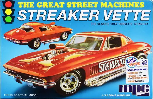 Alt view image 6 of 9 - Skill 2 Model Kit 1967 Chevrolet Corvette Stingray "Streaker Vette" "The Great Street Machines" Series 1/25 Scale Model Car by MPC