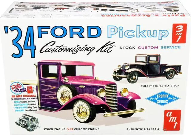 Alt view image 3 of 6 - Skill 2 Model Kit 1934 Ford Pickup Truck 3 in 1 Kit "Trophy Series" 1/25 Scale Model by AMT