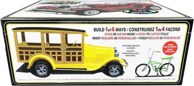 Alt view image 4 of 6 - Skill 2 Model Kit 1929 Ford Woody Pickup 4-in-1 Kit with Bike 1/25 Scale Model by AMT