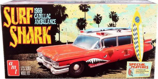 Alt view image 3 of 6 - Skill 2 Model Kit 1959 Cadillac Ambulance "Surf Shark" 1/25 Scale Models by AMT