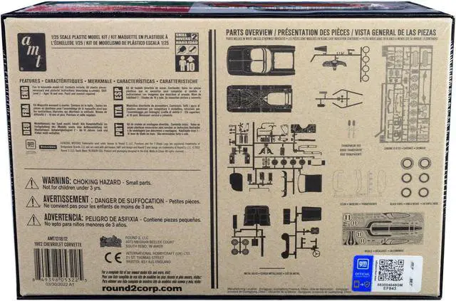 Alt view image 10 of 13 - Skill 2 Model Kit 1962 Chevrolet Corvette 3 in 1 Kit 1/25 Scale Model by AMT