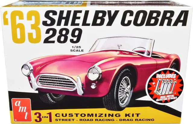 Alt view image 7 of 13 - Skill 2 Model Kit 1963 Shelby Cobra 289 3 in 1 Kit 1/25 Scale Model by AMT
