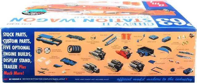 Alt view image 5 of 6 - Skill 2 Model Kit 1963 Chevrolet II Station Wagon with Trailer 3-in-1 Kit 1/25 Scale Model by AMT