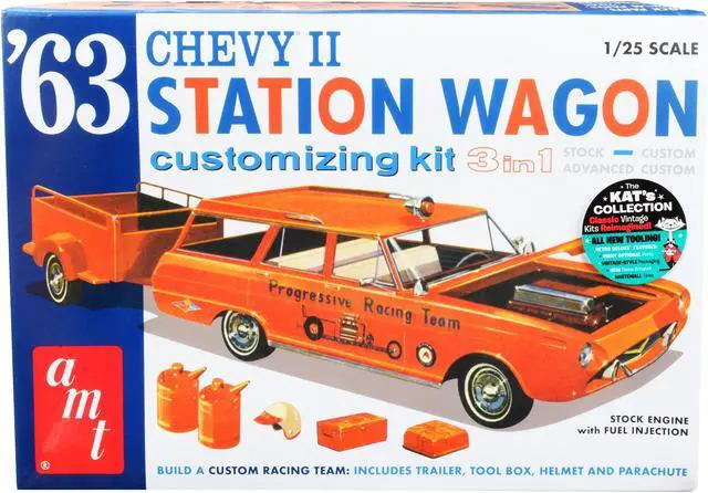 Alt view image 3 of 6 - Skill 2 Model Kit 1963 Chevrolet II Station Wagon with Trailer 3-in-1 Kit 1/25 Scale Model by AMT
