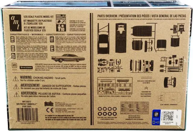 Alt view image 6 of 6 - Skill 2 Model Kit 1965 Pontiac Bonneville Sport Coupe 3-in-1 Kit 1/25 Scale Model by AMT