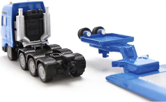 Alt view image 5 of 6 - Heavy Haulage Flatbed Transporter Blue and Liebherr 974 Litronic Excavator Yellow 1/87 (HO) Diecast Models by Siku