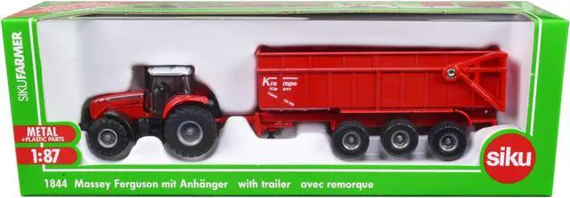 Main image of Massey Ferguson 8480 Dyna VT Tractor Red with Silver Top and Krampe Dump Trailer Red 1/87 (HO) Diecast Models by Siku
