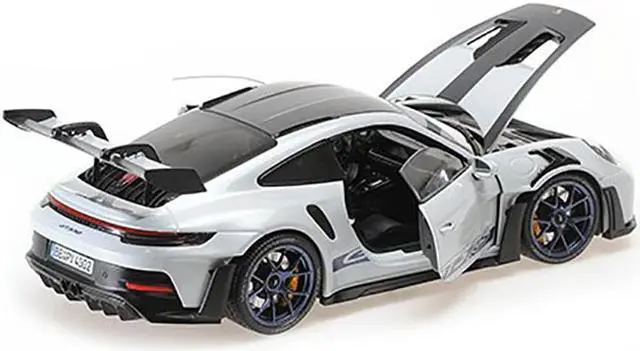 Alt view image 3 of 5 - 2022 Porsche 911 (992) GT3 RS "Weissach Package" Gray Metallic with Blue Accents Limited Ed 1/18 Diecast Model Car by Minichamps