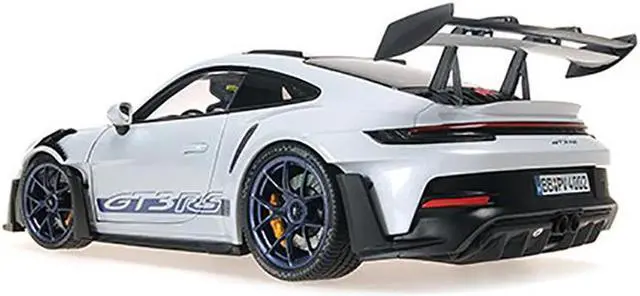 Alt view image 4 of 5 - 2022 Porsche 911 (992) GT3 RS "Weissach Package" Gray Metallic with Blue Accents Limited Ed 1/18 Diecast Model Car by Minichamps