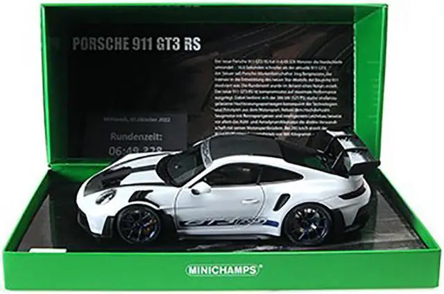 Alt view image 5 of 5 - 2022 Porsche 911 (992) GT3 RS "Weissach Package" Gray Metallic with Blue Accents Limited Ed 1/18 Diecast Model Car by Minichamps