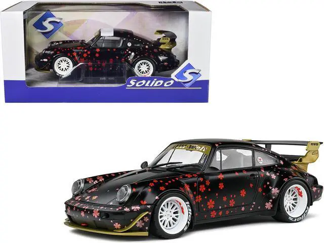 Main image of 2021 RWB Aoki Matt Black with Cherry Blossom Graphics "Rauh WeltBegriff" 1/18 Diecast Model Car by Solido