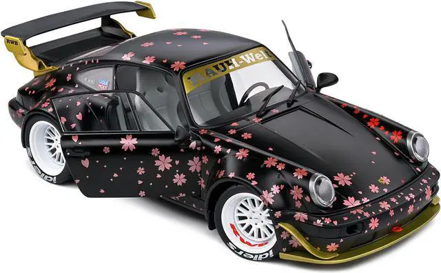 Alt view image 2 of 5 - 2021 RWB Aoki Matt Black with Cherry Blossom Graphics "Rauh WeltBegriff" 1/18 Diecast Model Car by Solido