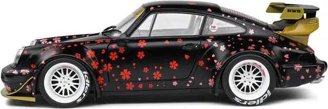 Alt view image 3 of 5 - 2021 RWB Aoki Matt Black with Cherry Blossom Graphics "Rauh WeltBegriff" 1/18 Diecast Model Car by Solido