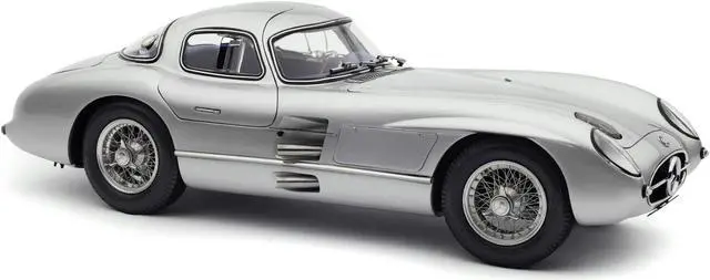 Main image of 1955 Mercedes-Benz 300 SLR "Uhlenhaut Coupe" Silver with Blue Interior 1/18 Diecast Model Car by CMC
