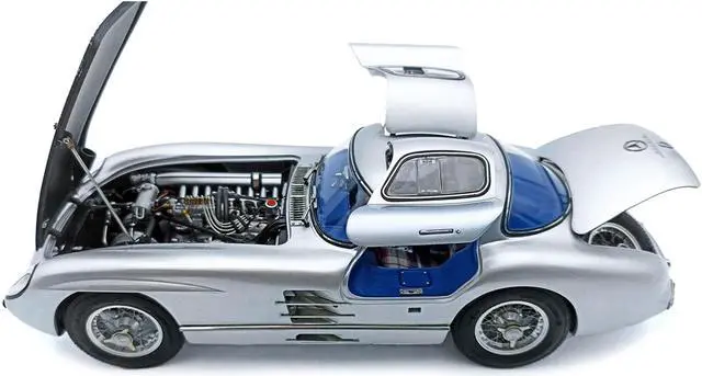 Alt view image 2 of 5 - 1955 Mercedes-Benz 300 SLR "Uhlenhaut Coupe" Silver with Blue Interior 1/18 Diecast Model Car by CMC