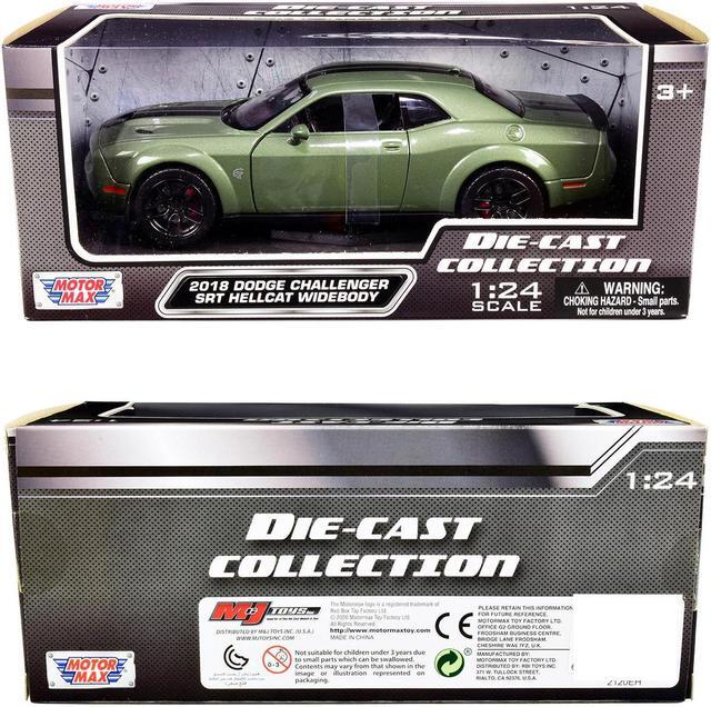 Alt view image 3 of 3 - 2018 Dodge Challenger SRT Hellcat Widebody Green Metallic with Black Stripes 1/24 Diecast Model Car by Motormax