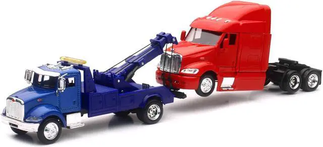Alt view image 2 of 3 - Peterbilt Model 335 Tow Truck Blue and Peterbilt Model 387 Cab Red Set of 2 Pieces 1/43 by New Ray