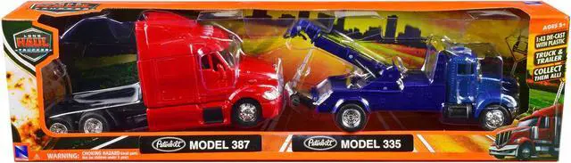 Alt view image 3 of 3 - Peterbilt Model 335 Tow Truck Blue and Peterbilt Model 387 Cab Red Set of 2 Pieces 1/43 by New Ray