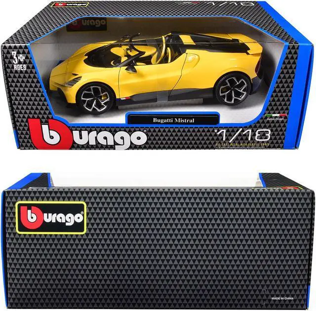 Alt view image 3 of 3 - Bugatti Mistral Yellow with Carbon Accents 1/18 Die Cast Model Car by Bburago