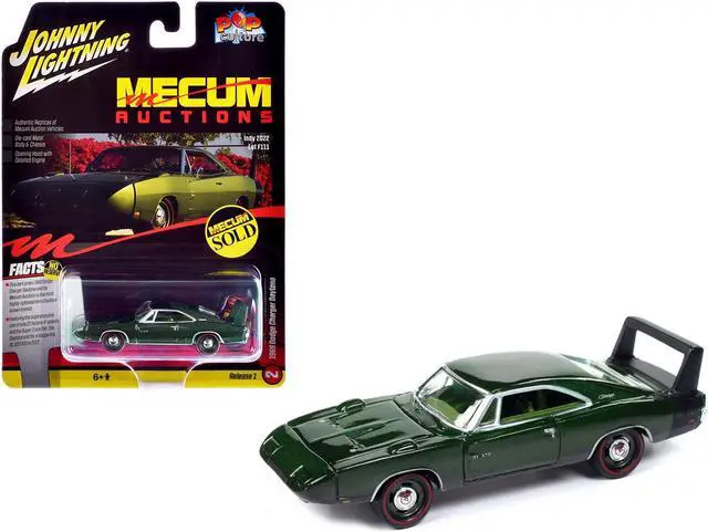 Main image of 1969 Dodge Charger Daytona Dark Green Met w/Green Interior "Mecum Auctions" 1/64 Diecast Model Car by Johnny Lightning