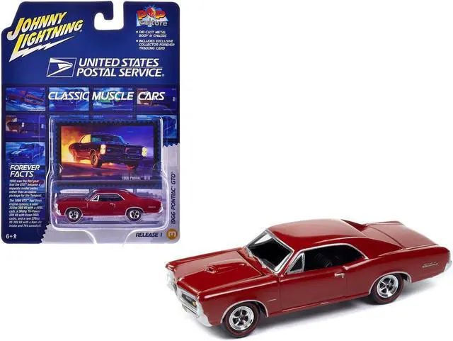 Main image of 1966 Pontiac GTO Montero Red "USPS" Pop Culture 2024 Release 1 1/64 Diecast Model Car by Johnny Lightning