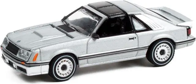 Alt view image 2 of 3 - 1982 Ford Mustang GT 5.0 Silver Metallic with Black Stripes "Greenlight Muscle" Series 26 1/64 Diecast Model Car by Greenlight