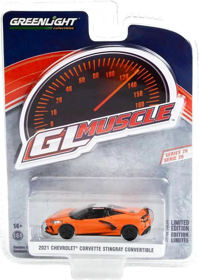 Alt view image 3 of 3 - 2021 Chevrolet Corvette Stingray Convertible Sebring Orange Met. "Greenlight Muscle" Series 1/64 Diecast Model Car by Greenlight