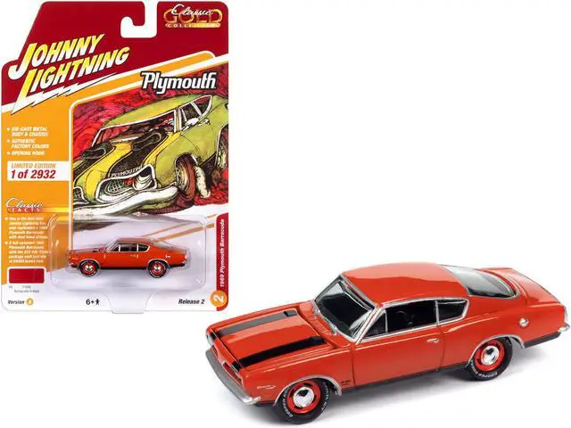 Main image of 1969 Plymouth Barracuda Orange with Black Stripes Limited Edition to 2932 pieces 1/64 Diecast Model Car by Johnny Lightning