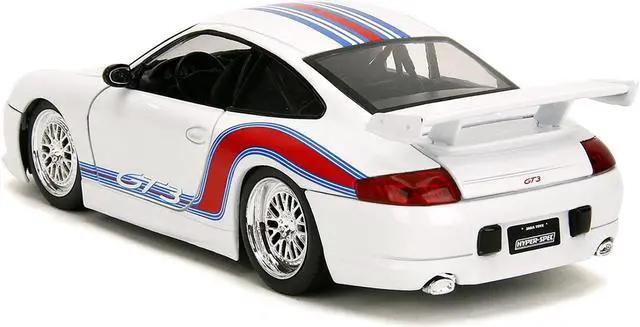 Alt view image 5 of 11 - Porsche 911 GT3 (996) White with Red and Blue Stripes "Hyper-Spec" Series 1/24 Diecast Model Car by Jada