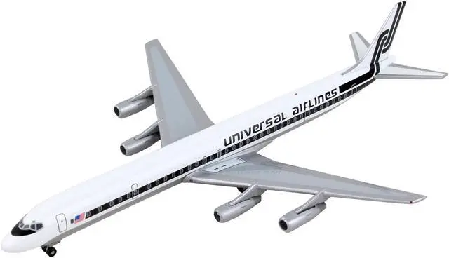 Alt view image 2 of 5 - Douglas DC-8-61 Commercial Aircraft "Universal Airlines" White with Black Stripes 1/400 Diecast Model Airplane by GeminiJets