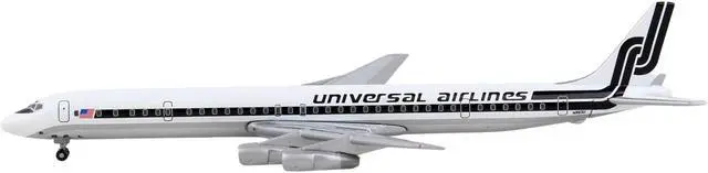 Alt view image 3 of 5 - Douglas DC-8-61 Commercial Aircraft "Universal Airlines" White with Black Stripes 1/400 Diecast Model Airplane by GeminiJets