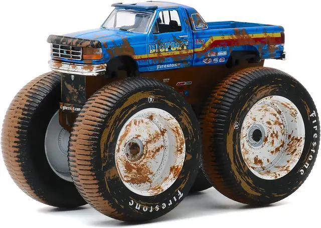 Alt view image 2 of 3 - 1996 Ford F-250 Monster Truck "Bigfoot #7" Blue (Dirty Version) "Kings of Crunch" Series 7 1/64 Diecast Model Car by Greenlight