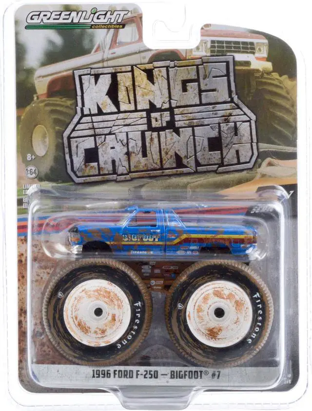 Alt view image 3 of 3 - 1996 Ford F-250 Monster Truck "Bigfoot #7" Blue (Dirty Version) "Kings of Crunch" Series 7 1/64 Diecast Model Car by Greenlight