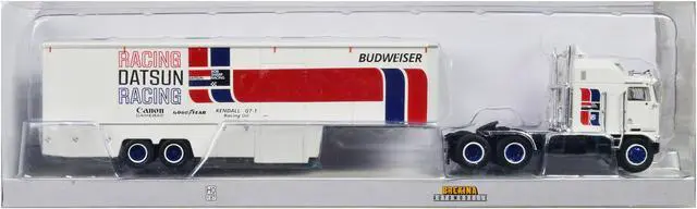 Alt view image 3 of 3 - 1980 Kenworth K-100 COE Aerodyne Transporter White "Datsun Racing" 1/87 (HO) Scale Model Car by Brekina