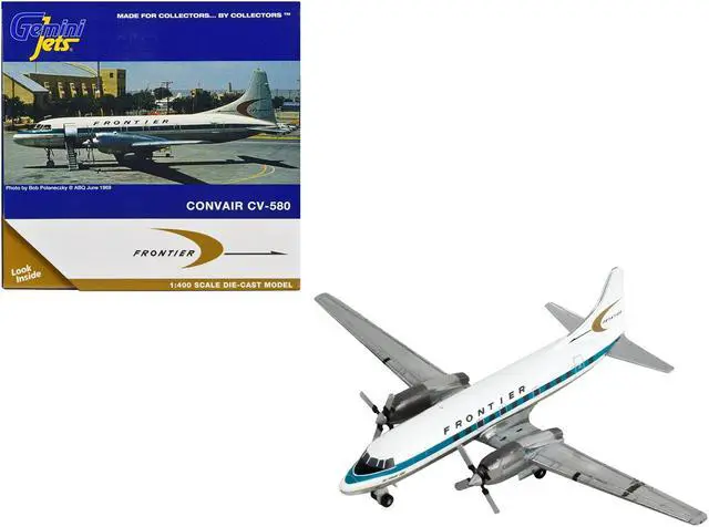 Main image of Convair CV-580 Commercial Aircraft "Frontier Airlines" White with Teal Stripes 1/400 Diecast Model Airplane by GeminiJets