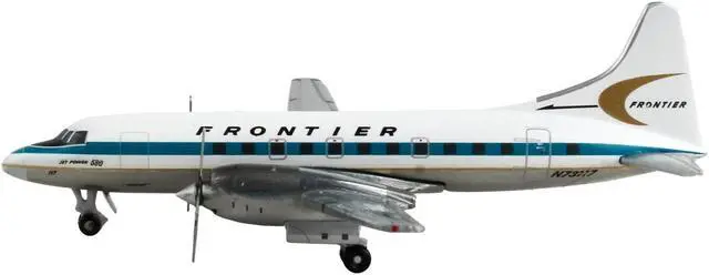Alt view image 3 of 3 - Convair CV-580 Commercial Aircraft "Frontier Airlines" White with Teal Stripes 1/400 Diecast Model Airplane by GeminiJets