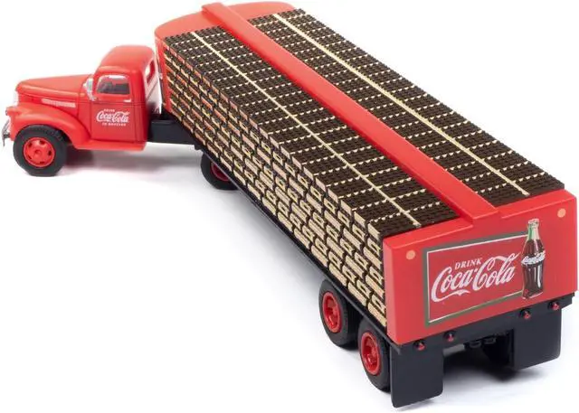 Alt view image 3 of 3 - 1941-1946 Chevrolet Tractor Red with Flatbed Bottle Trailer "Coca-Cola" 1/87 (HO) Scale Model Car by Classic Metal Works