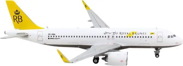 Alt view image 3 of 5 - Airbus A320neo Commercial Aircraft "Royal Brunei Airlines" White with Yellow Tail 1/400 Diecast Model Airplane by GeminiJets