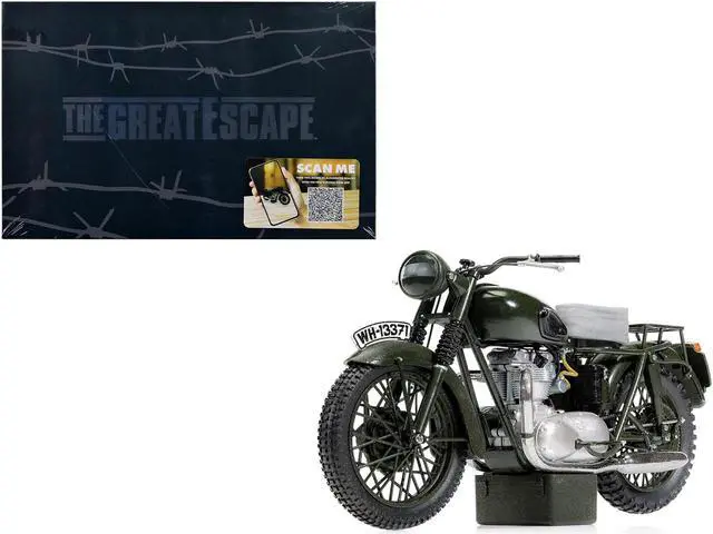 Main image of Triumph TR6 Trophy Motorcycle Dark Green (Weathered) "The Great Escape" (1963) Movie Diecast Model by Corgi