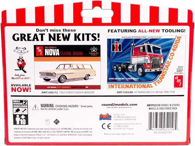Alt view image 2 of 4 - Skill 2 Model Kit "Spokes 'N Stripes" Wheels and Tires Set of 4 Pieces 1/25 Scale Model by AMT